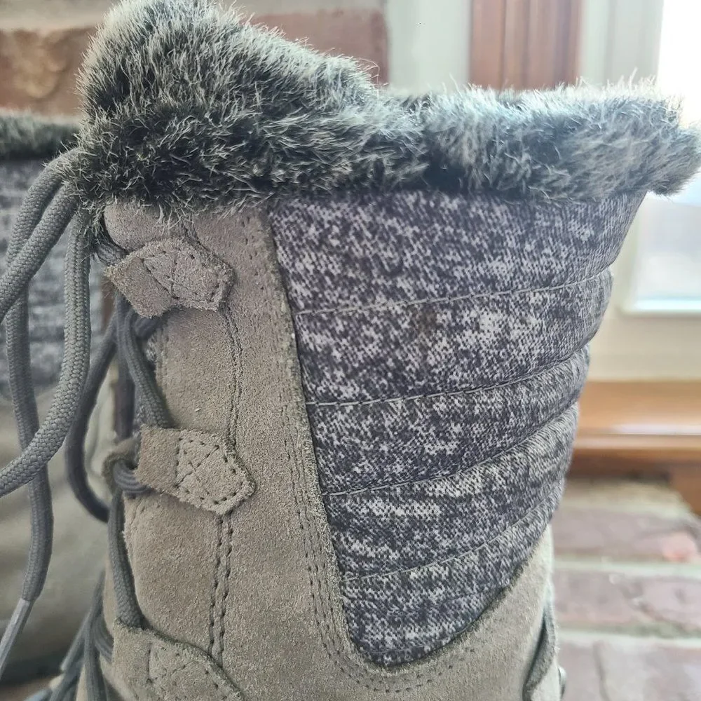 The North Face Nuptse Purna II Gray Women's Winter Boots Suede Faux Fur Size 9